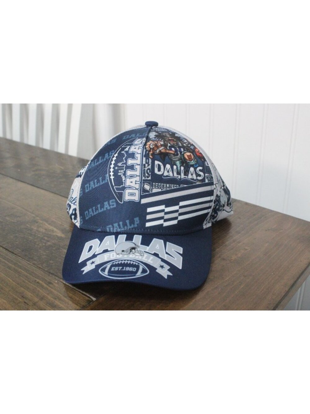 Dallas Football Fan Cap Snapback Adjustable Navy & White Graphic Design